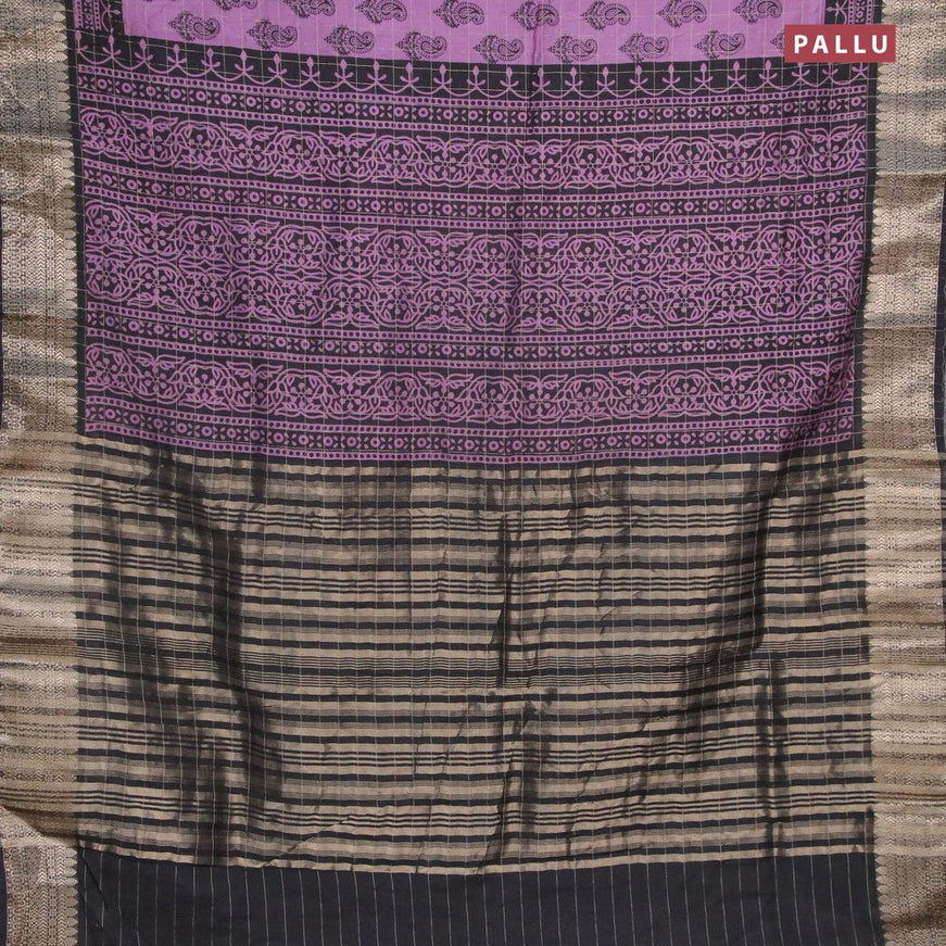 Semi chanderi saree purple and black with allover paisley prints & zari checked pattern and zari woven border - {{ collection.title }} by Prashanti Sarees