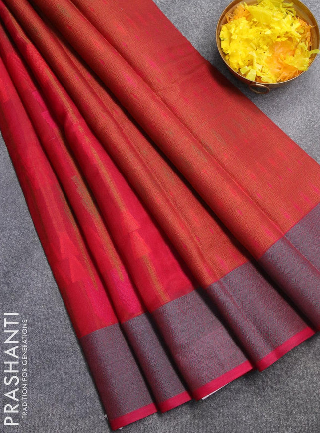 Semi chanderi saree reddish pink and pink with allover thread weaves and woven border - {{ collection.title }} by Prashanti Sarees