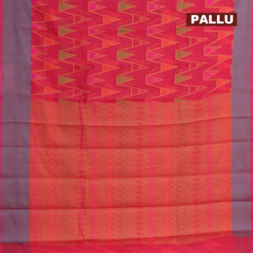 Semi chanderi saree reddish pink and with allover thread weaves and woven border - {{ collection.title }} by Prashanti Sarees