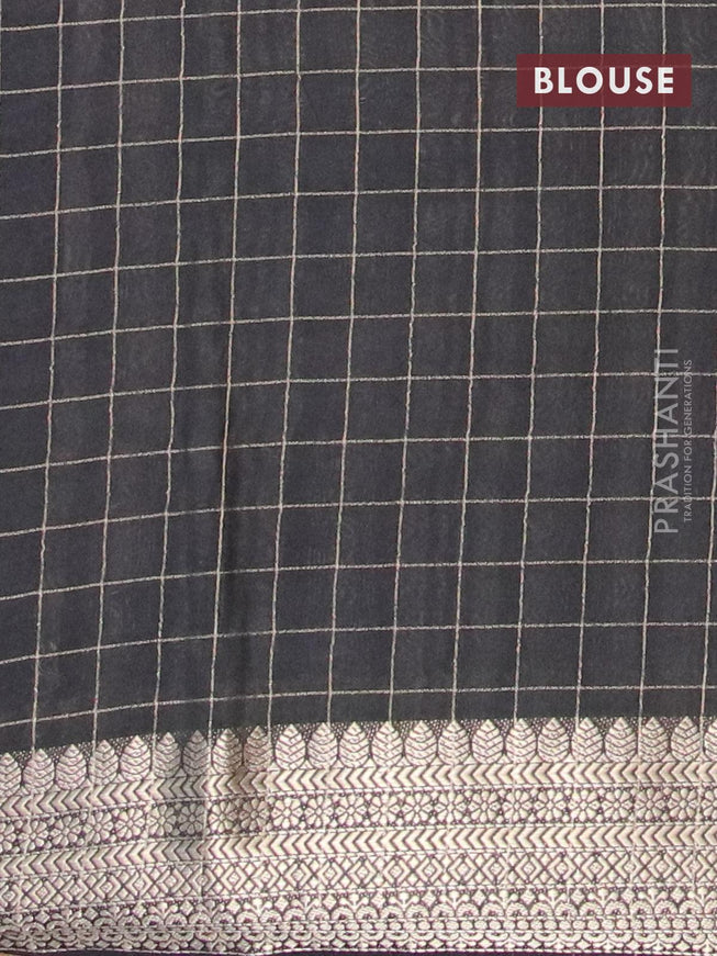 Semi chanderi saree rosy brown and black with allover paisley prints & zari checked pattern and zari woven border - {{ collection.title }} by Prashanti Sarees