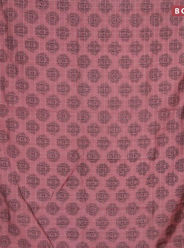 Semi chanderi saree rosy brown and black with allover prints & zari checked pattern and zari woven border - {{ collection.title }} by Prashanti Sarees