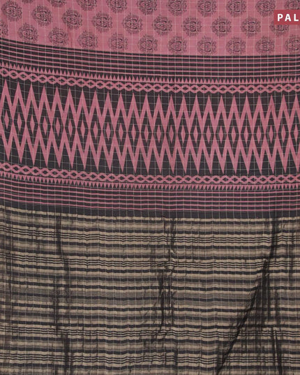 Semi chanderi saree rosy brown and black with allover prints & zari checked pattern and zari woven border - {{ collection.title }} by Prashanti Sarees
