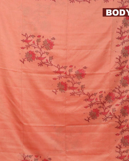 Semi chanderi saree rust shade with allover ikat weaves and zari woven piping border - {{ collection.title }} by Prashanti Sarees