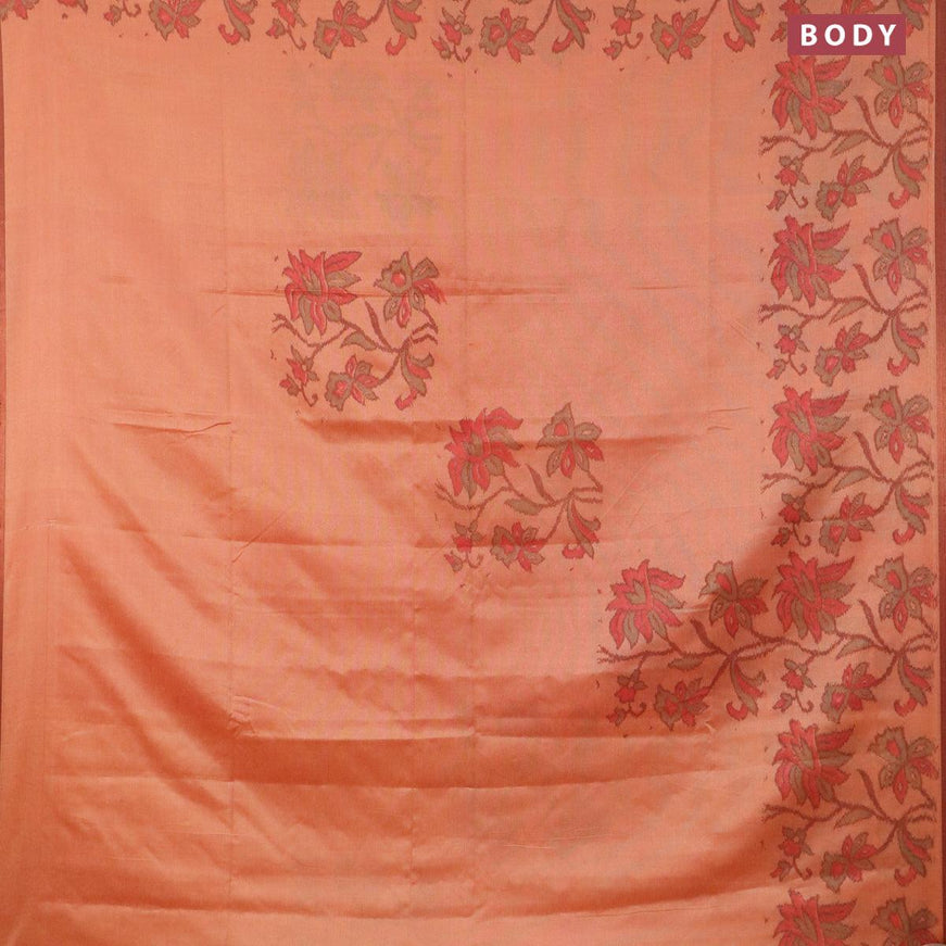 Semi chanderi saree rustic orange with allover ikat weaves and zari woven piping border - {{ collection.title }} by Prashanti Sarees