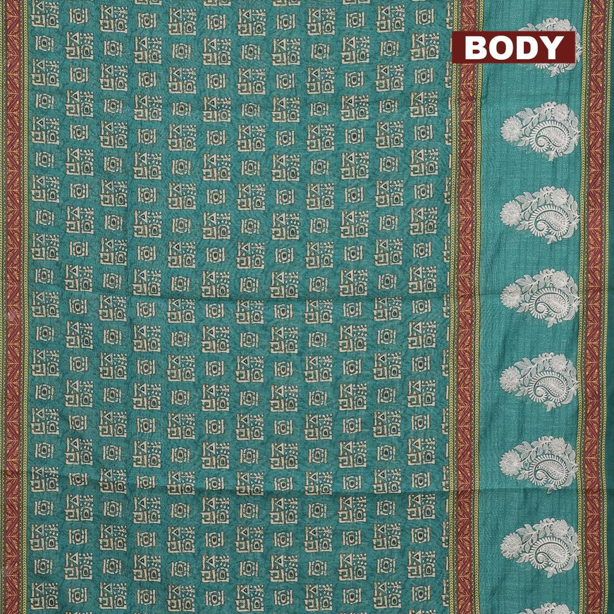 Semi chanderi saree teal green with allover batik prints and embroidery butta border - {{ collection.title }} by Prashanti Sarees