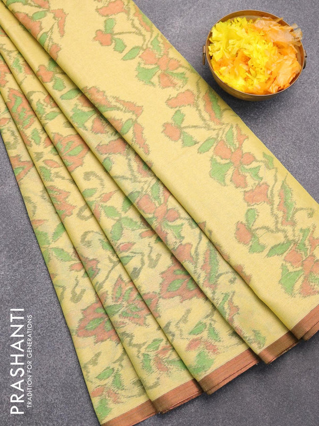Semi chanderi saree yellow with allover ikat weaves and zari woven piping border - {{ collection.title }} by Prashanti Sarees