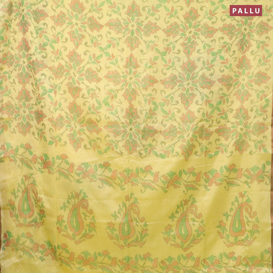 Semi chanderi saree yellow with allover ikat weaves and zari woven piping border - {{ collection.title }} by Prashanti Sarees