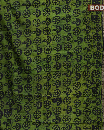 Semi dola saree black and light green with allover batik prints and kanjivaram style border - {{ collection.title }} by Prashanti Sarees