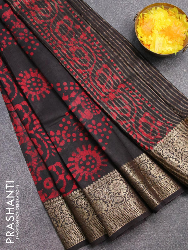 Semi dola saree black and maroon with allover batik prints and kanjivaram style border - {{ collection.title }} by Prashanti Sarees