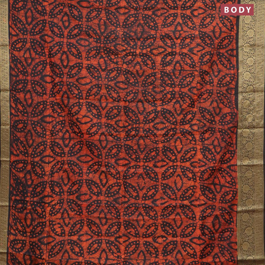 Semi dola saree black and orange with allover batik prints and kanjivaram style border - {{ collection.title }} by Prashanti Sarees