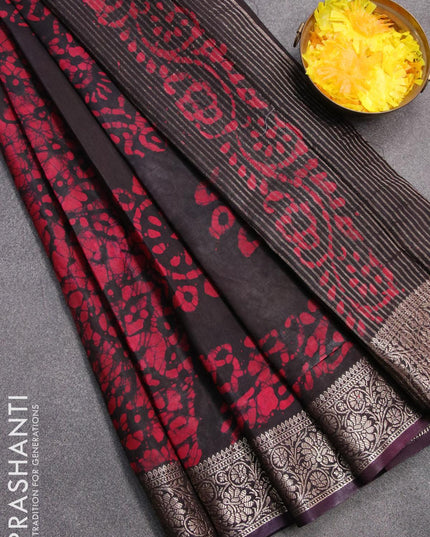 Semi dola saree black and pink shade with allover batik prints and kanjivaram style border - {{ collection.title }} by Prashanti Sarees