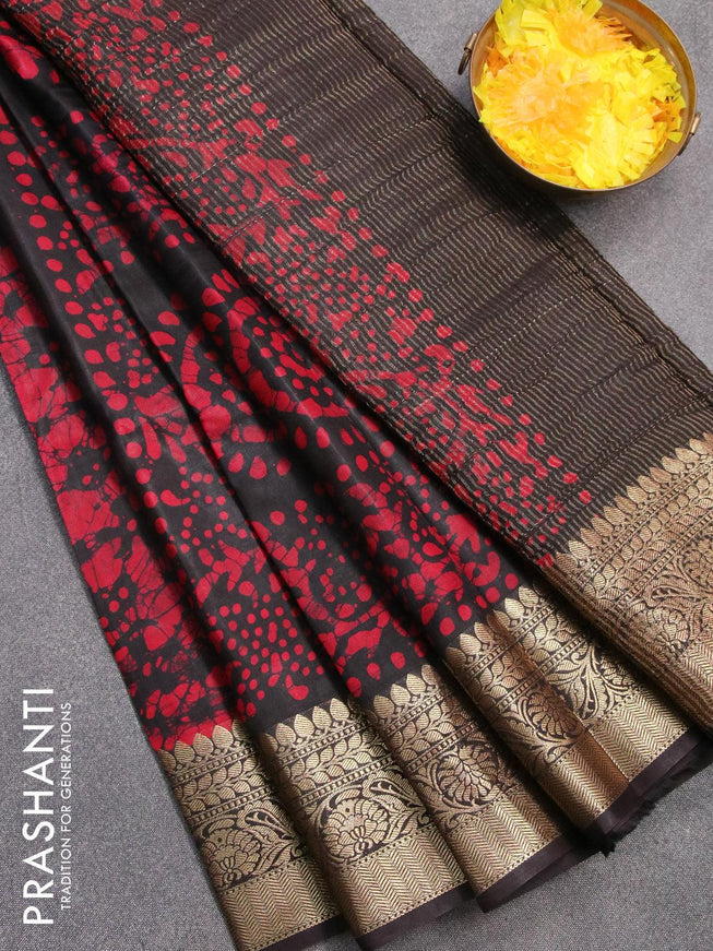 Semi dola saree black and reddish pink with allover batik prints and kanjivaram style border - {{ collection.title }} by Prashanti Sarees