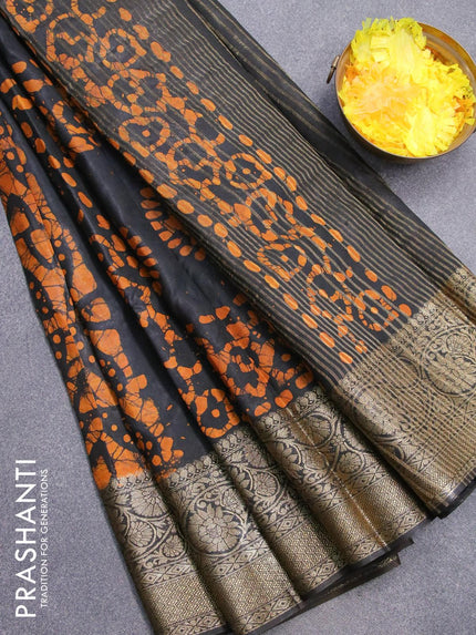 Semi dola saree black and yellow with allover batik prints and kanjivaram style border - {{ collection.title }} by Prashanti Sarees