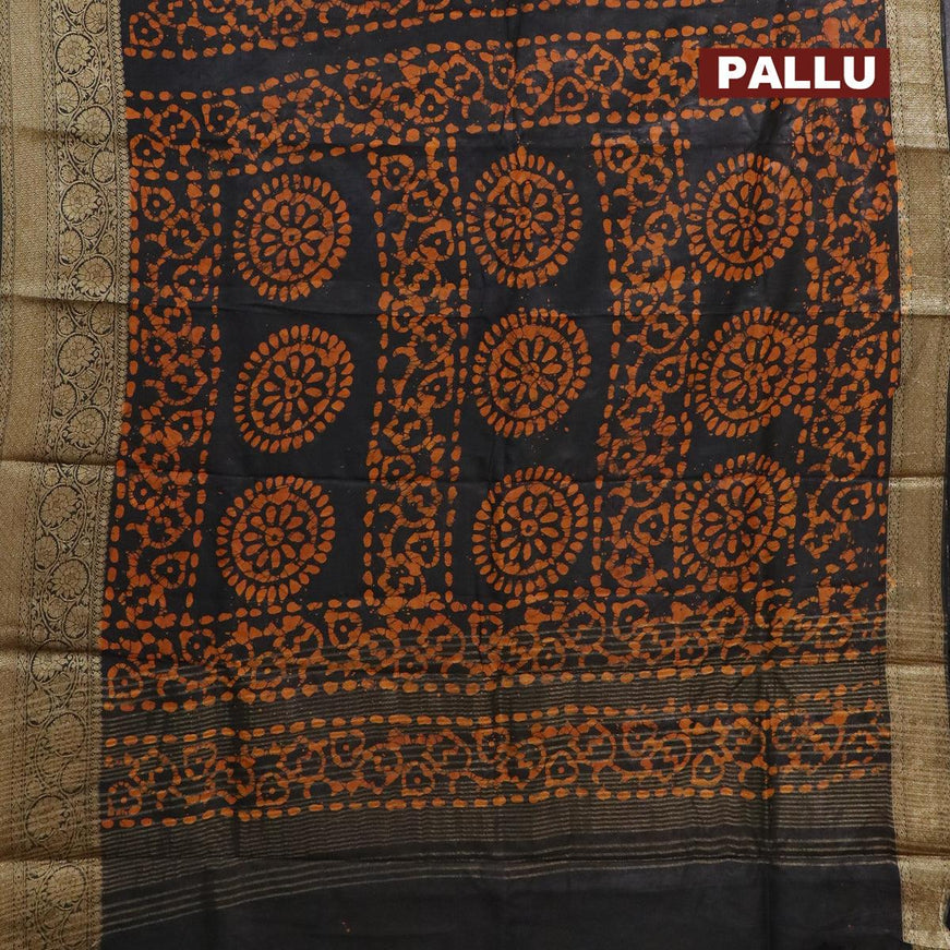 Semi dola saree black and yellow with allover batik prints and kanjivaram style border - {{ collection.title }} by Prashanti Sarees