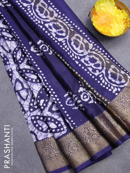 Semi dola saree blue and off white with allover batik prints and kanjivaram style border - {{ collection.title }} by Prashanti Sarees
