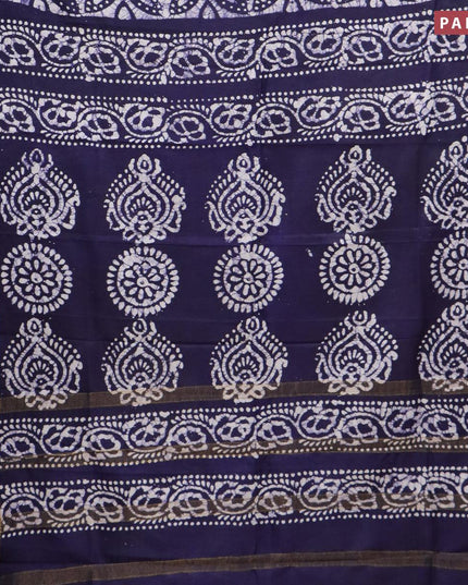 Semi dola saree blue and off white with allover batik prints and kanjivaram style border - {{ collection.title }} by Prashanti Sarees
