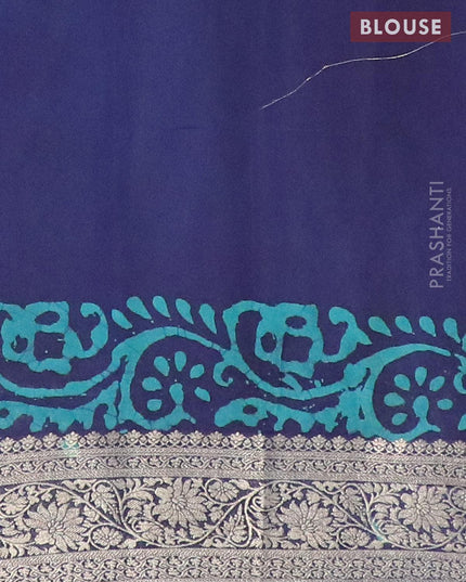 Semi dola saree blue and teal shade with allover batik prints and kanjivaram style border - {{ collection.title }} by Prashanti Sarees