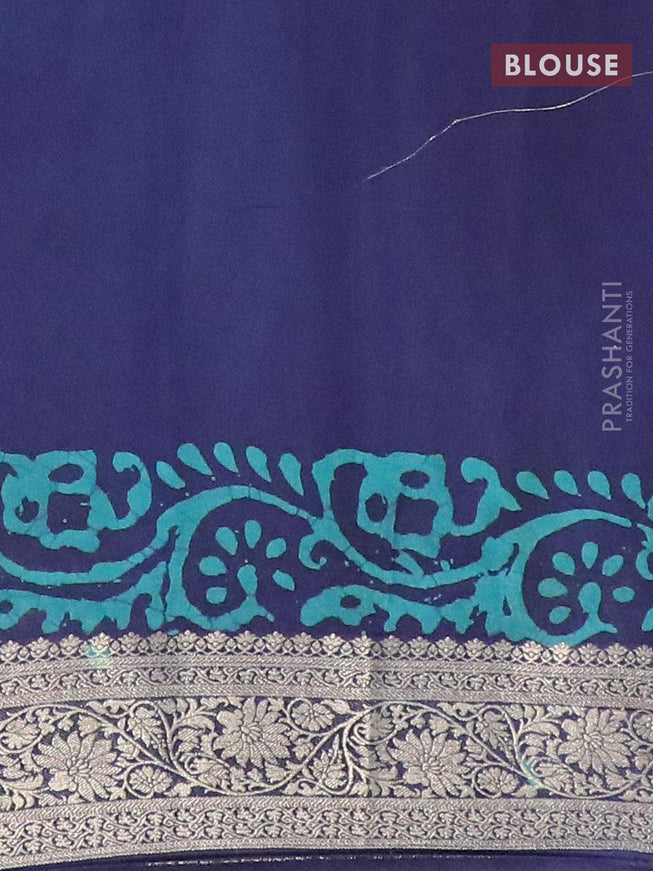 Semi dola saree blue and teal shade with allover batik prints and kanjivaram style border - {{ collection.title }} by Prashanti Sarees