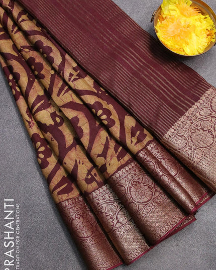 Semi dola saree brown and beige with allover batik prints and kanjivaram style border - {{ collection.title }} by Prashanti Sarees