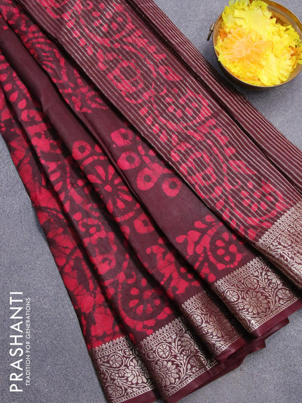 Semi dola saree brown and pink with allover batik prints and kanjivaram style border - {{ collection.title }} by Prashanti Sarees