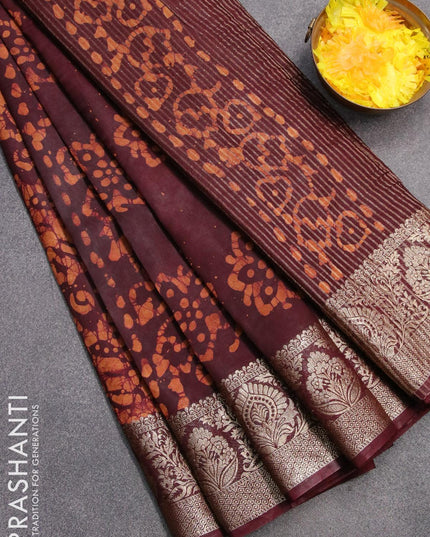 Semi dola saree brown and sandal with allover batik prints and kanjivaram style border - {{ collection.title }} by Prashanti Sarees