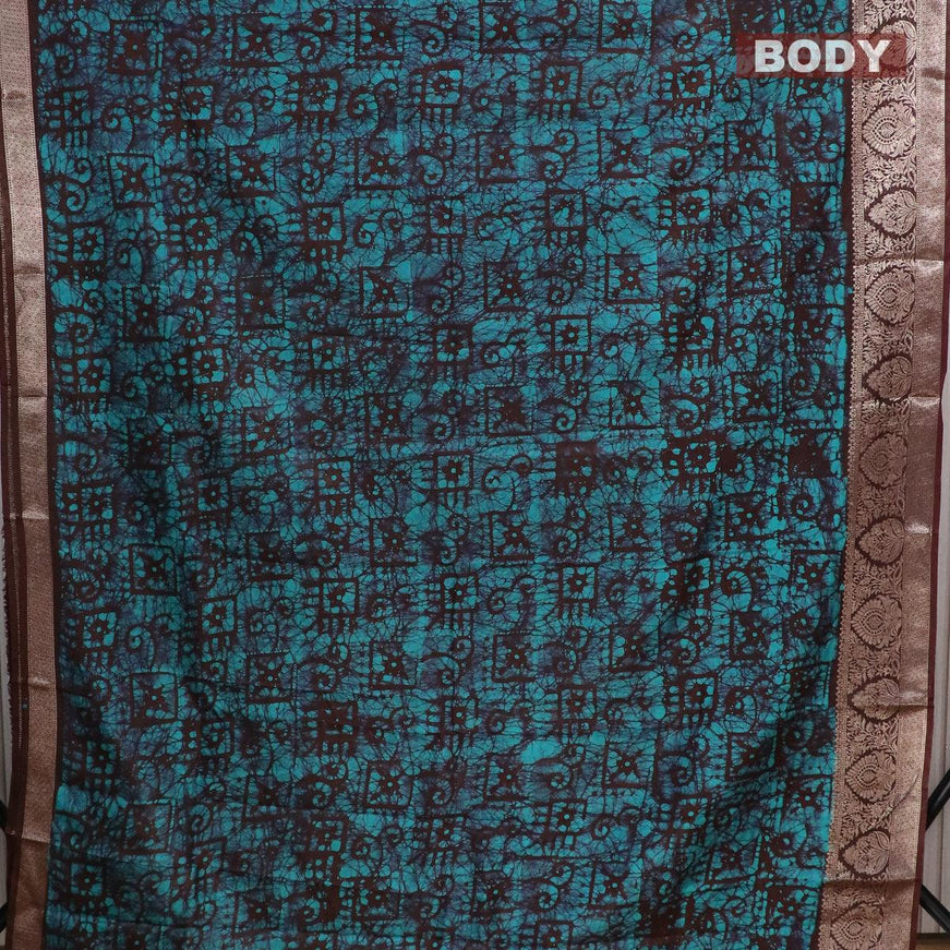 Semi dola saree brown and teal blue with allover batik prints and kanjivaram style border - {{ collection.title }} by Prashanti Sarees