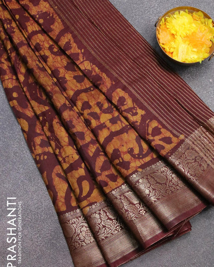Semi dola saree coffee brown and khaki shade with allover batik prints and kanjivaram style border - {{ collection.title }} by Prashanti Sarees