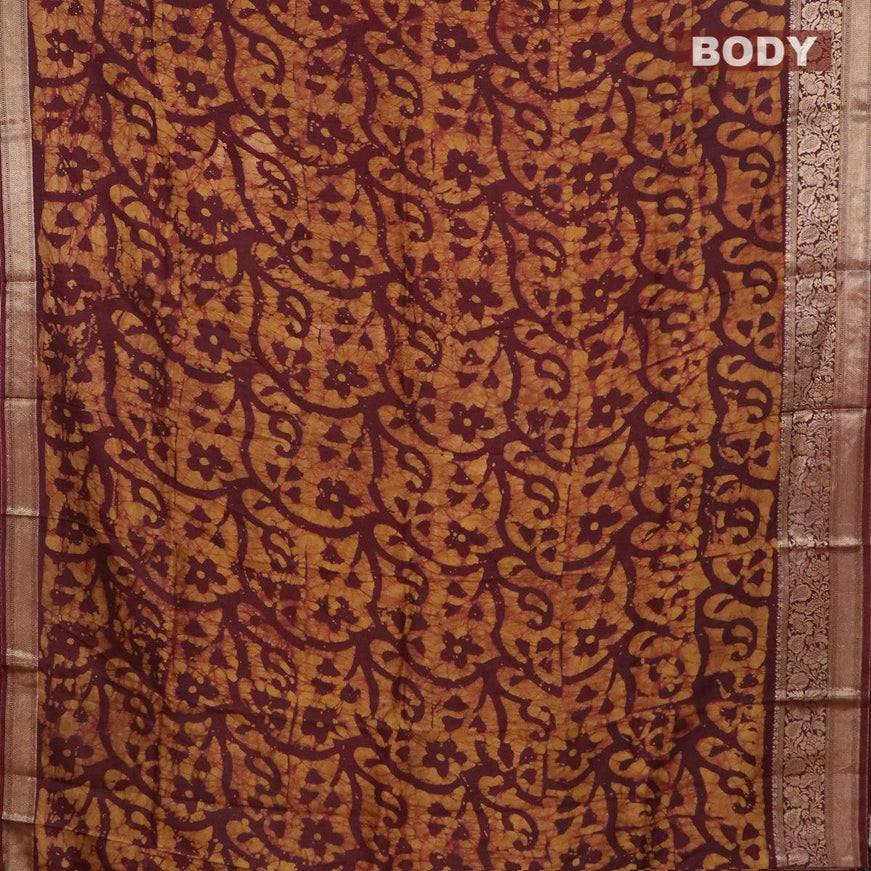 Semi dola saree coffee brown and khaki shade with allover batik prints and kanjivaram style border - {{ collection.title }} by Prashanti Sarees