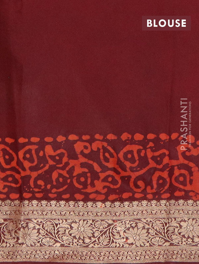 Semi dola saree coffee brown and rustic orange with allover batik prints and kanjivaram style border - {{ collection.title }} by Prashanti Sarees