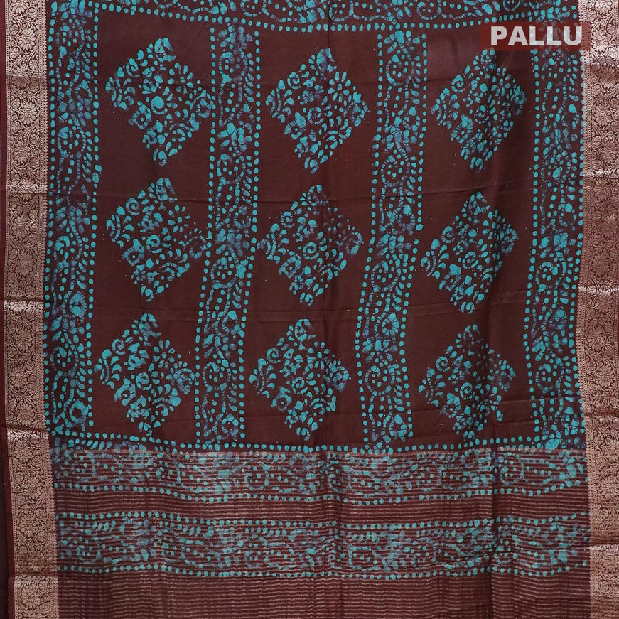 Semi dola saree coffee brown and teal blue with allover batik prints and kanjivaram style border - {{ collection.title }} by Prashanti Sarees