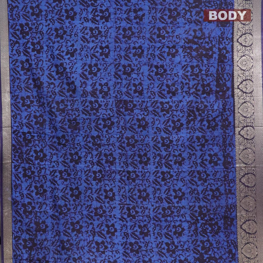 Semi dola saree dark blue and blue with allover batik prints and kanjivaram style border - {{ collection.title }} by Prashanti Sarees
