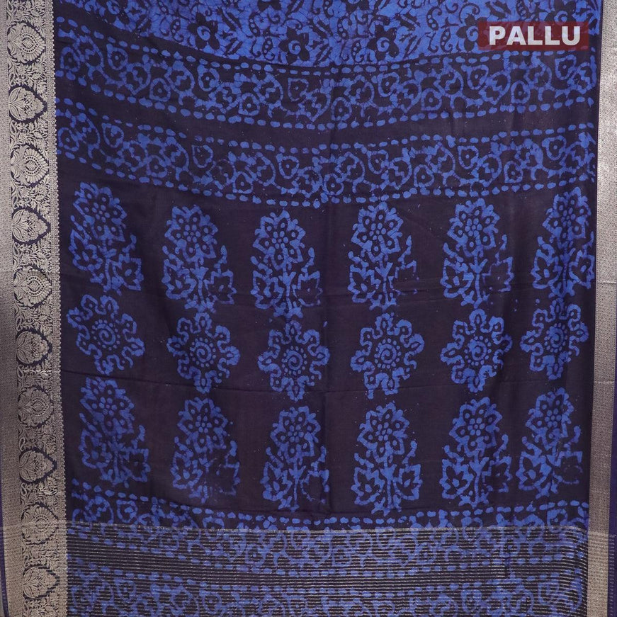 Semi dola saree dark blue and blue with allover batik prints and kanjivaram style border - {{ collection.title }} by Prashanti Sarees