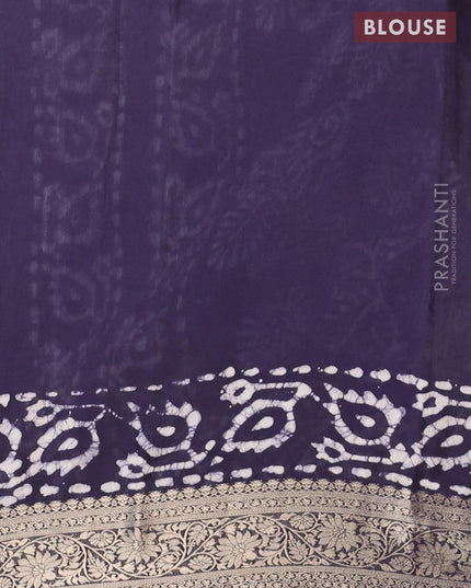 Semi dola saree dark blue and off white with allover batik prints and kanjivaram style border - {{ collection.title }} by Prashanti Sarees