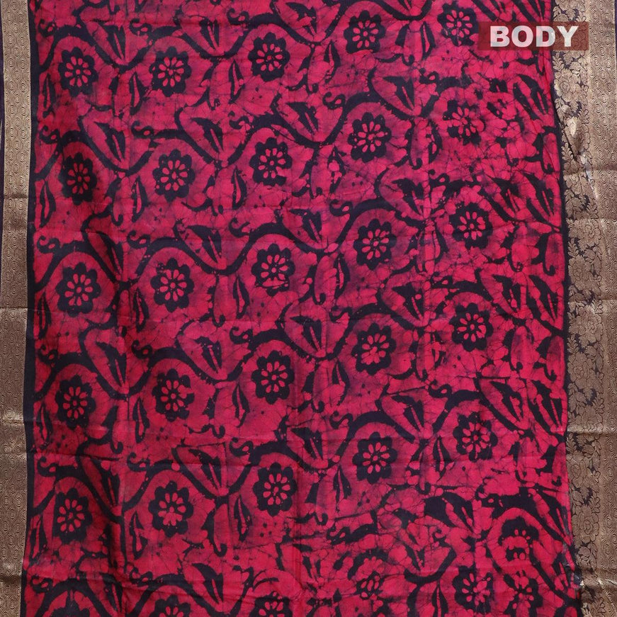 Semi dola saree dark blue and pink with allover batik prints and kanjivaram style border - {{ collection.title }} by Prashanti Sarees