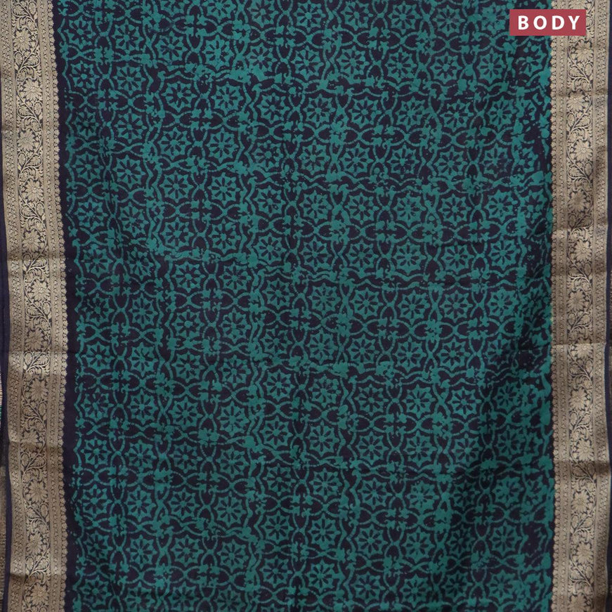 Semi dola saree dark blue and teal green shade with allover batik prints and kanjivaram style border - {{ collection.title }} by Prashanti Sarees