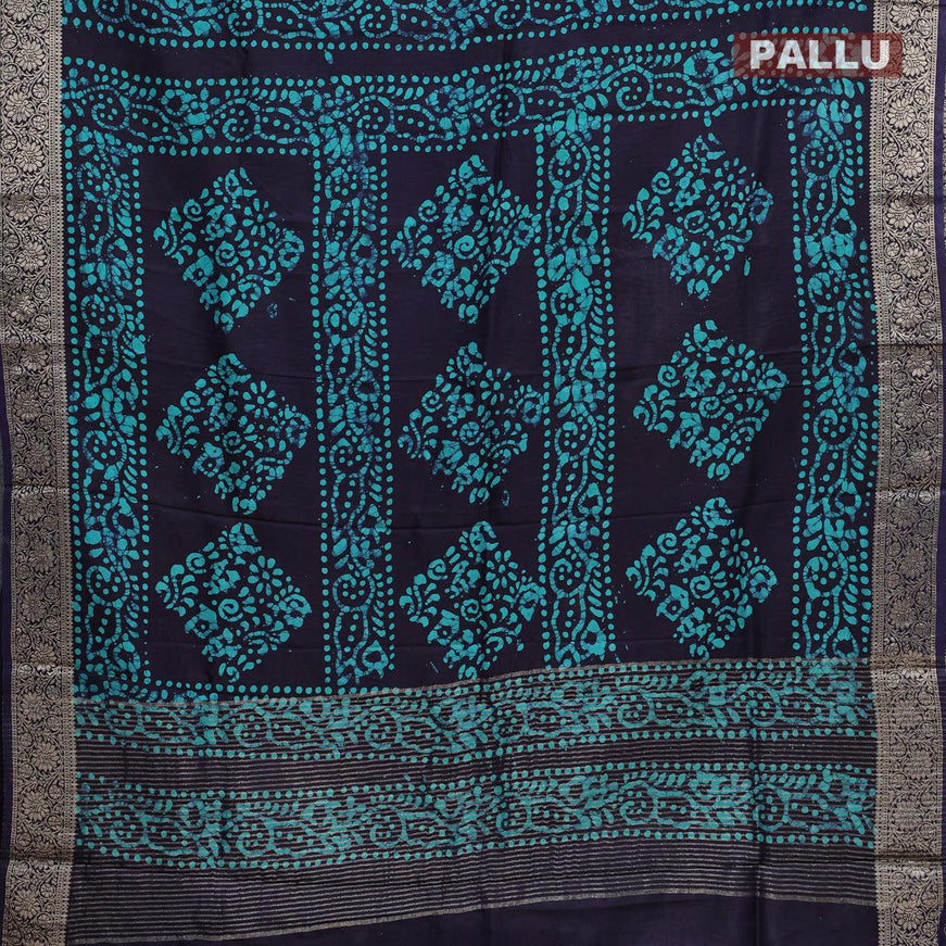 Semi dola saree dark blue and teal shade with allover batik prints and kanjivaram style border - {{ collection.title }} by Prashanti Sarees