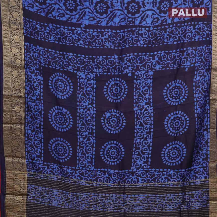 Semi dola saree dark blue with allover batik prints and kanjivaram style border - {{ collection.title }} by Prashanti Sarees