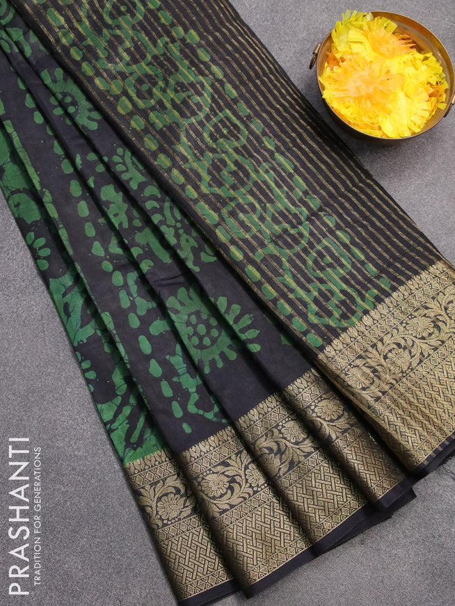 Semi dola saree dark navy blue and green with allover batik prints and kanjivaram style border - {{ collection.title }} by Prashanti Sarees
