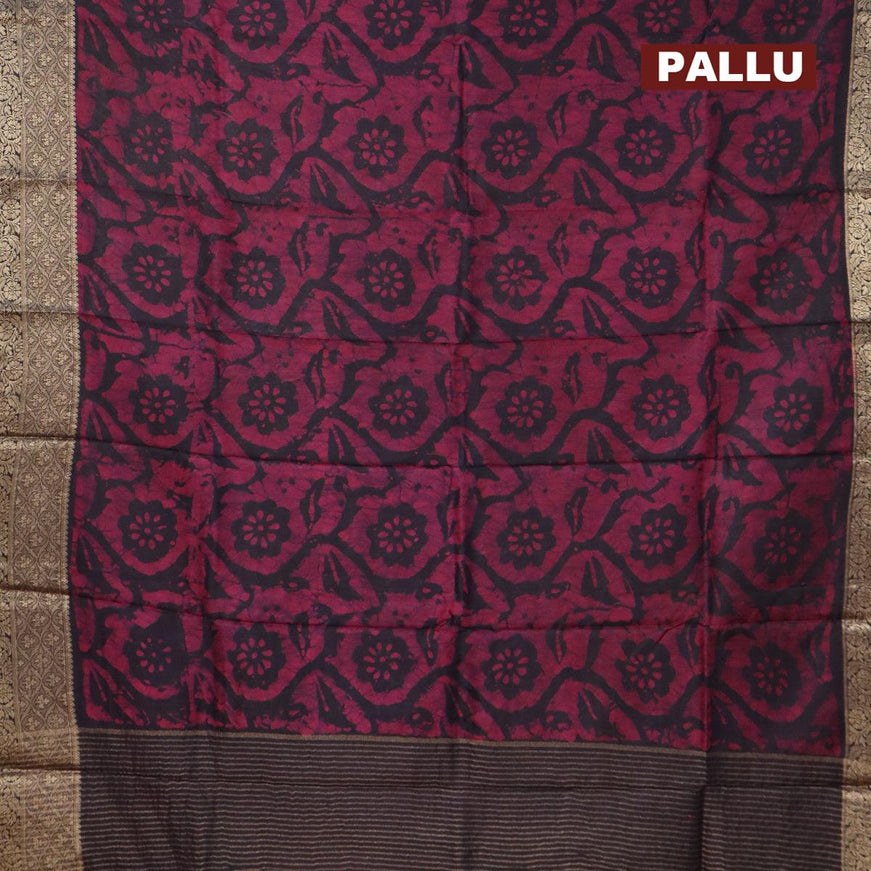 Semi dola saree dark navy blue and purple with allover batik prints and kanjivaram style border - {{ collection.title }} by Prashanti Sarees
