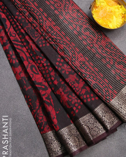 Semi dola saree deep coffee brown and maroon with allover batik prints and kanjivaram style border - {{ collection.title }} by Prashanti Sarees