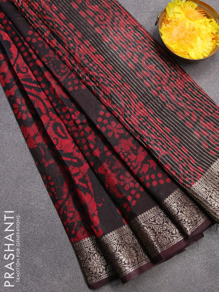 Semi dola saree deep coffee brown and maroon with allover batik prints and kanjivaram style border - {{ collection.title }} by Prashanti Sarees