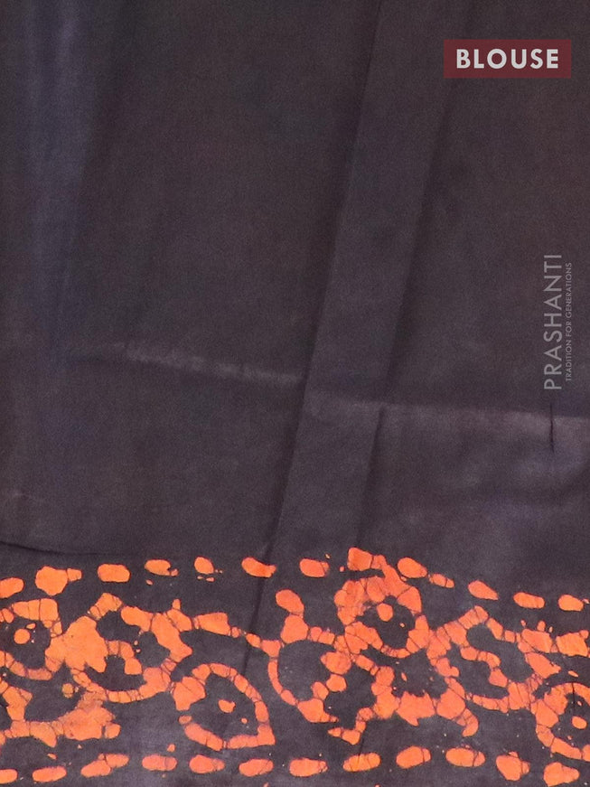 Semi dola saree deep coffee brown and orange with allover batik prints and kanjivaram style border - {{ collection.title }} by Prashanti Sarees