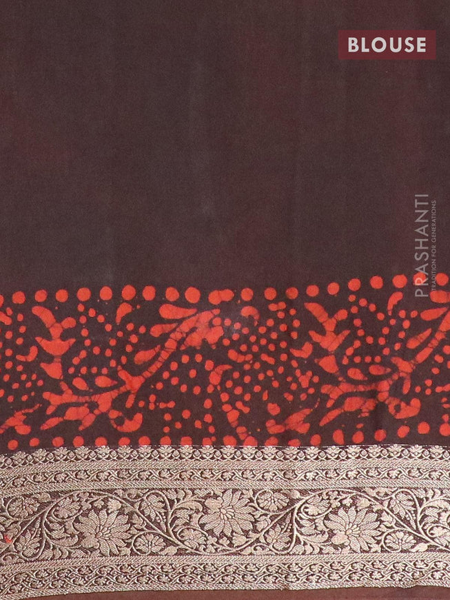 Semi dola saree deep coffee brown and orange with allover batik prints and kanjivaram style border - {{ collection.title }} by Prashanti Sarees