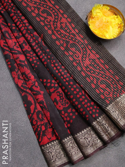 Semi dola saree deep coffee brown and red with allover batik prints and kanjivaram style border - {{ collection.title }} by Prashanti Sarees