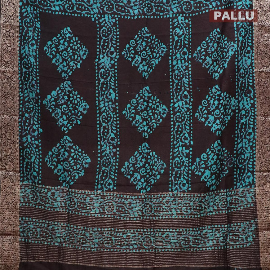 Semi dola saree deep coffee brown and teal shade with allover batik prints and kanjivaram style border - {{ collection.title }} by Prashanti Sarees