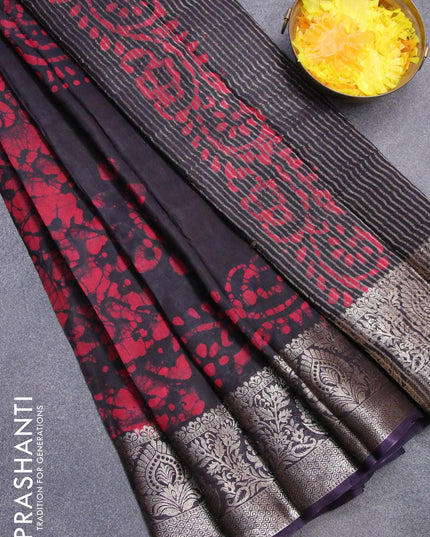 Semi dola saree deep jamun shade and maroon with allover batik prints and kanjivaram style border - {{ collection.title }} by Prashanti Sarees