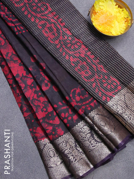 Semi dola saree deep jamun shade and maroon with allover batik prints and kanjivaram style border - {{ collection.title }} by Prashanti Sarees
