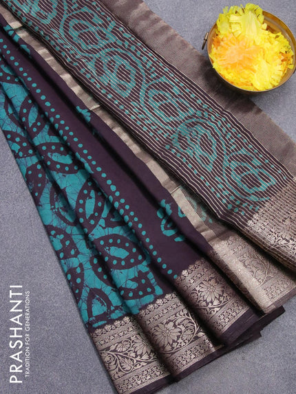 Semi dola saree deep jamun shade and teal blue shade with allover batik prints and kanjivaram style border - {{ collection.title }} by Prashanti Sarees