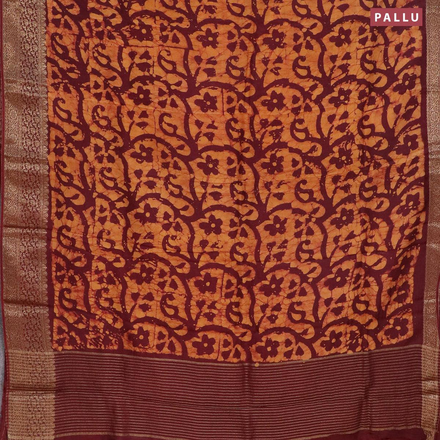 Semi dola saree deep maroon and mustard shade with allover batik prints and kanjivaram style border - {{ collection.title }} by Prashanti Sarees