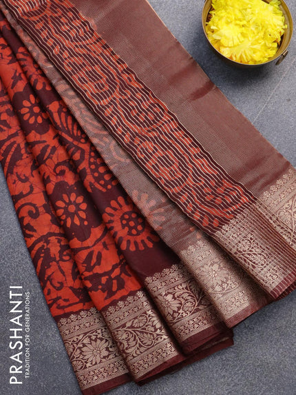 Semi dola saree deep maroon and orange with allover batik prints and kanjivaram style border - {{ collection.title }} by Prashanti Sarees